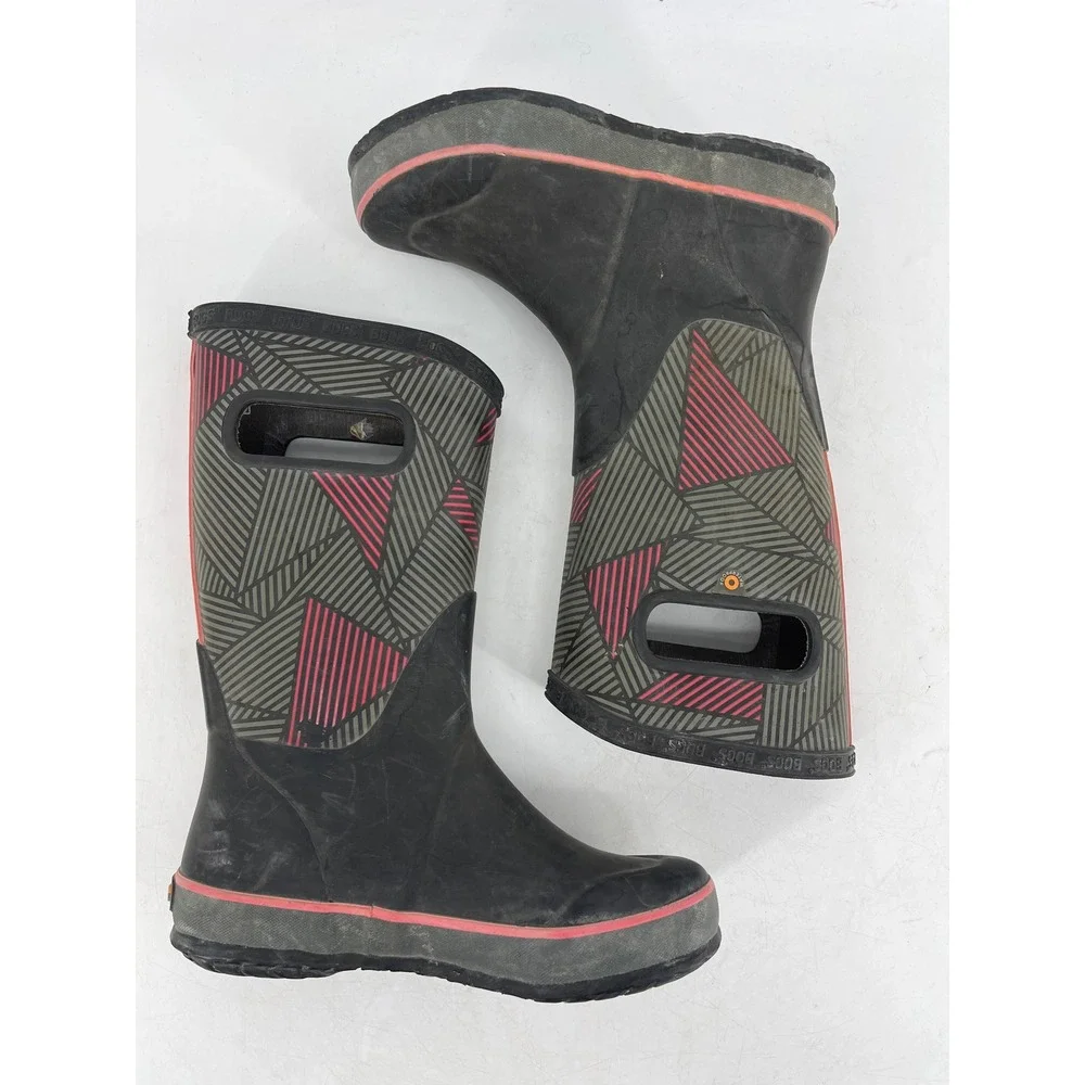 BOGS Youth Waterproof Rain Boots Geometric Print Size Youth 1 Green Khaki (EU31)